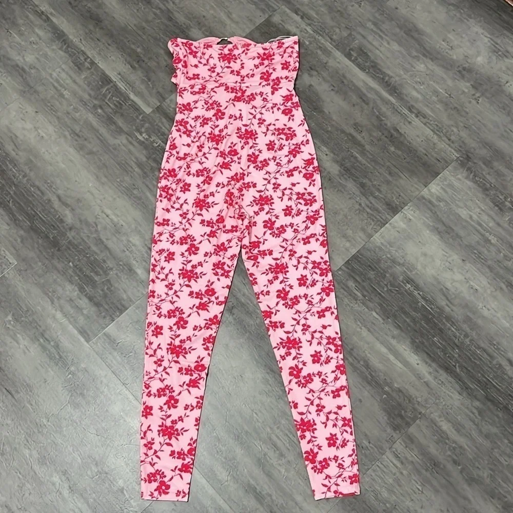 Revolve Lovers + Friends Jasmine Floral Strapless Jumpsuit Size Small - Picture 6 of 9